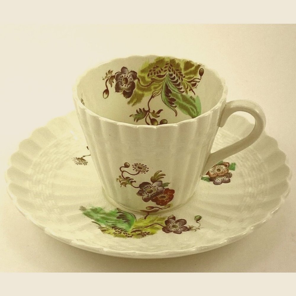 Copeland Spode Demitasse Espresso Cup & Saucer Wicker Lane Basket Weave England